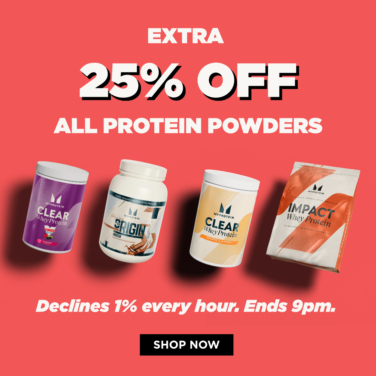 Extra 25% off all protein powders, declining discount