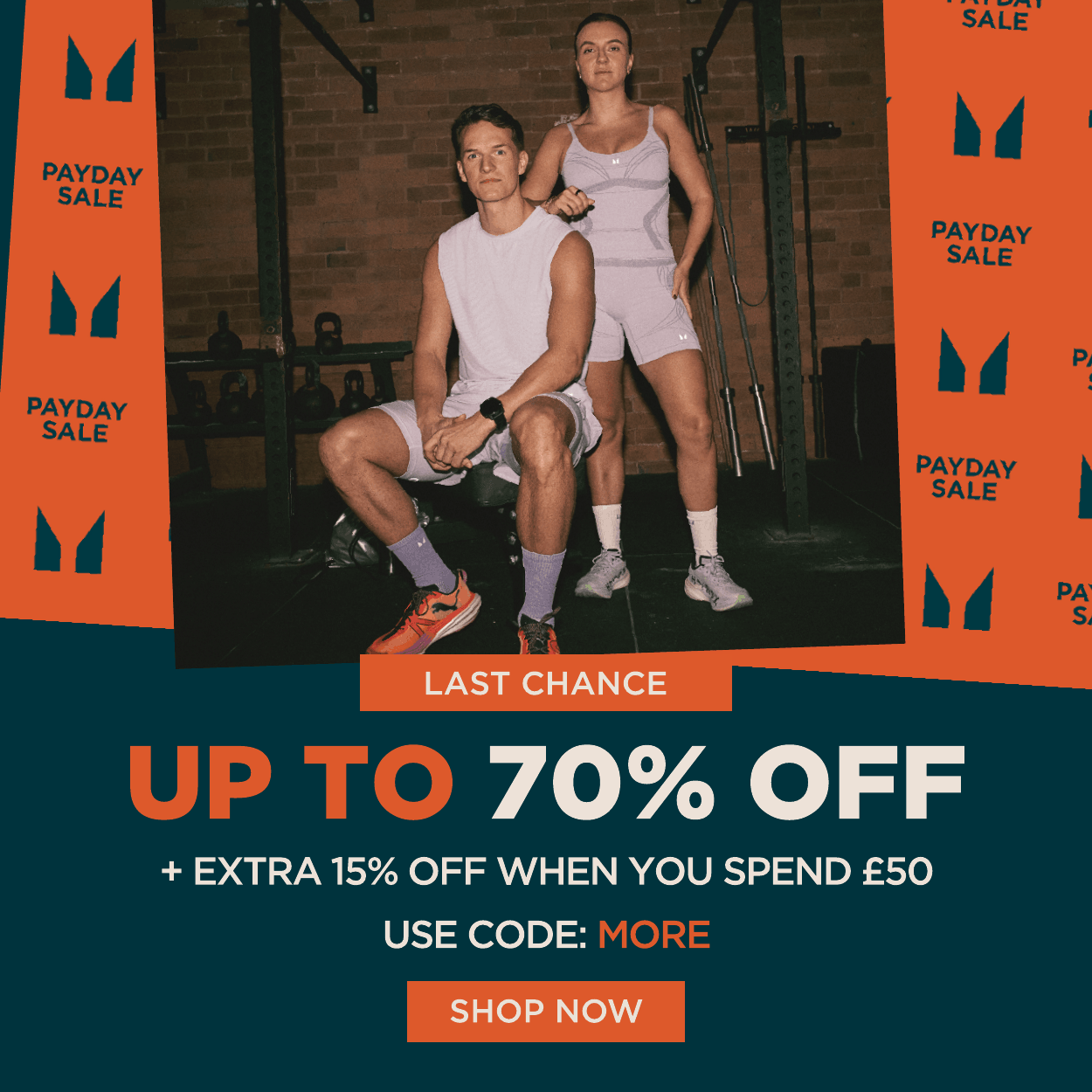 Last chance: Up to 70% off, plus extra 15% off when you spend £50. Use code: more
