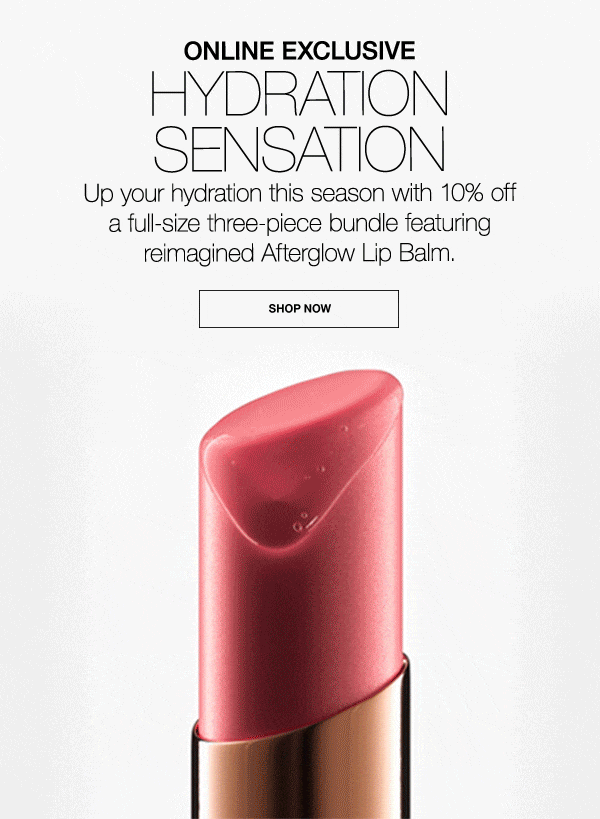 Up your hydration this season with 10% off a three-piece full-size bundle featuring reimagined Afterglow Lip Balm.