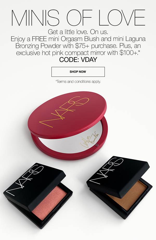 Enjoy a FREE mini Orgasm Blush and mini Laguna Bronzing Powder with $75+. Plus, a compact mirror with $100+.* CODE: VDAY