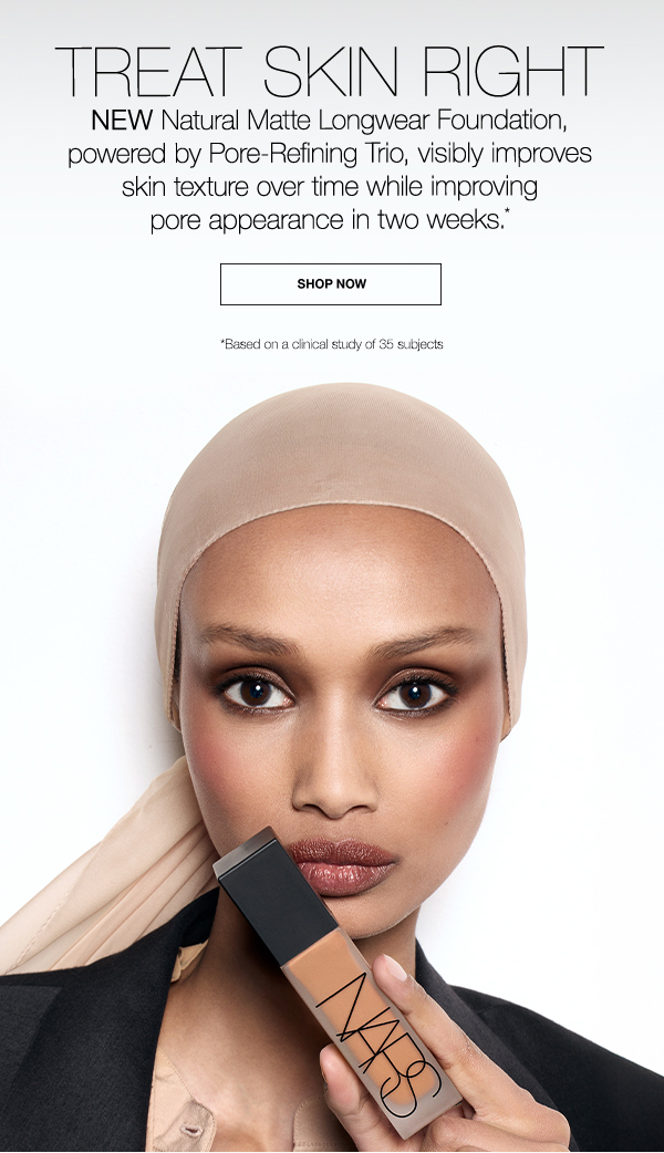 NEW Natural Matte Longwear Foundation, powered by Pore-Refining Trio, visibly improves skin texture over time while improving pore appearance in two weeks.*