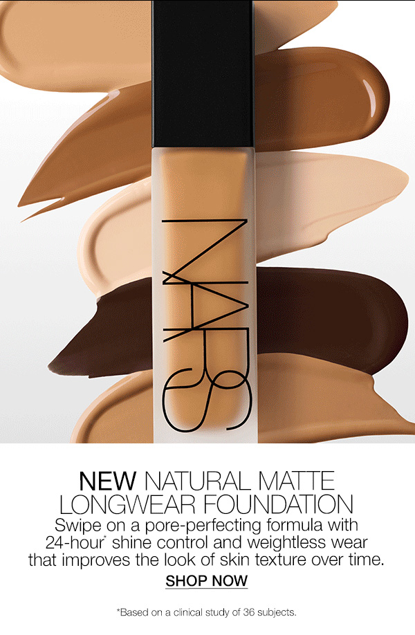Swipe on NEW Natural Matte Longwear Foundation’s pore-perfecting formula with 24-hour shine control and weightless wear.