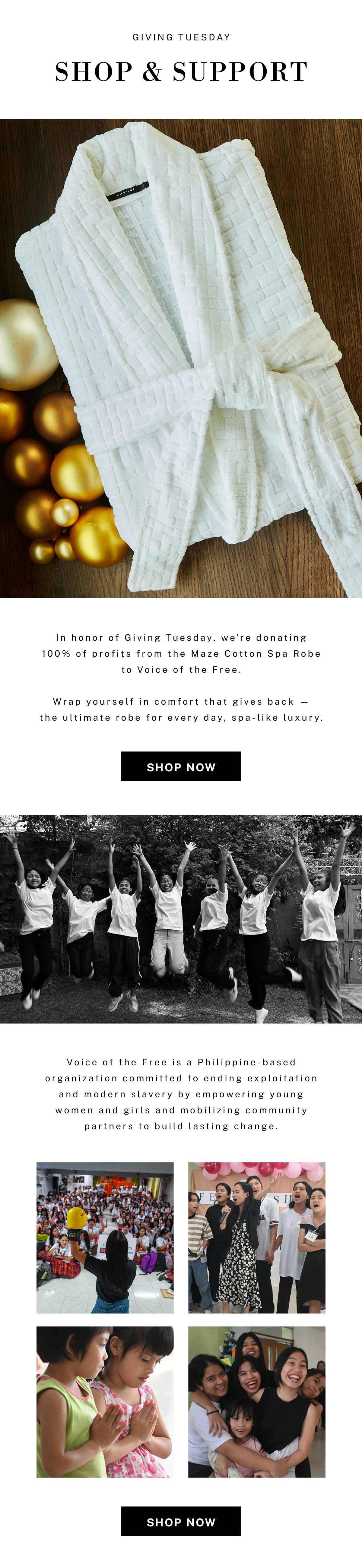 Giving Tuesday: Shop the Maze Spa Robe and we donate the profits to the Voice of the Free.