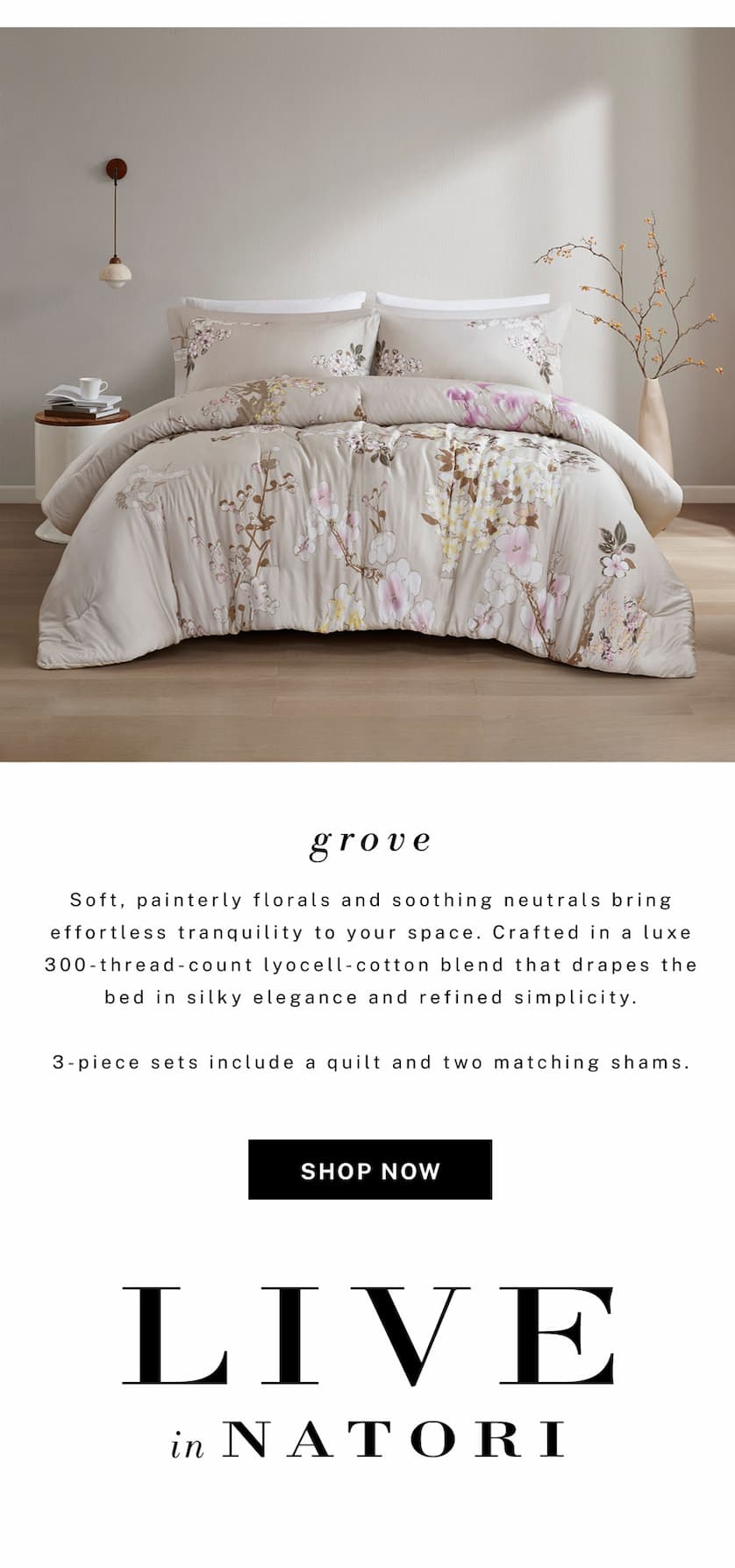 New in bedding. Grove 3 piece sets include a quilt and two matching shams.