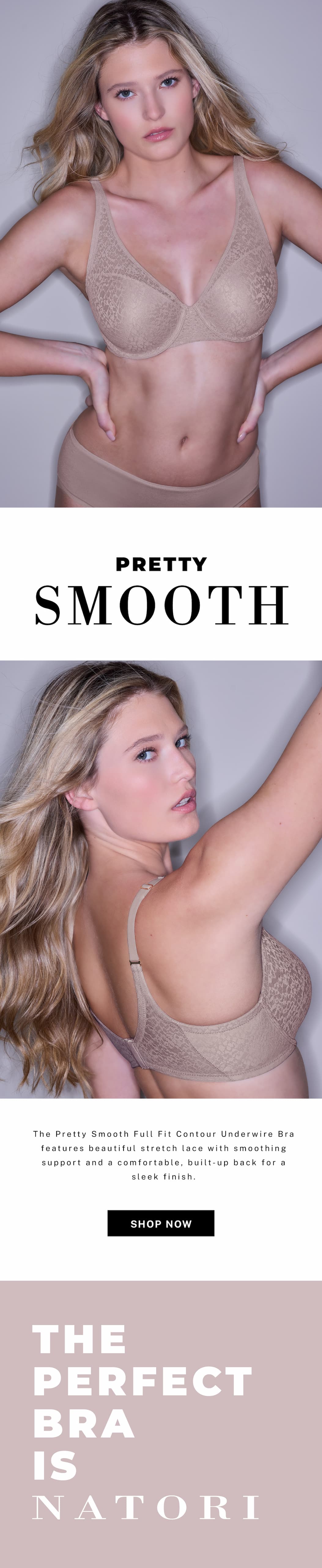 Features beautiful stretch lace with smoothing support.