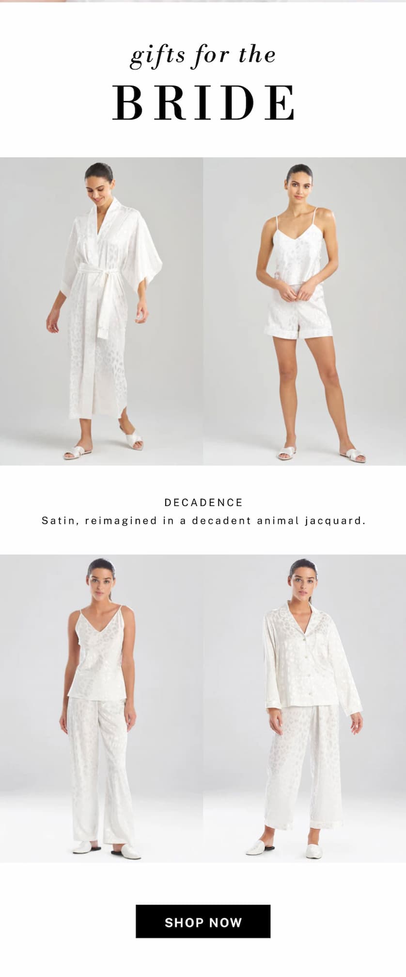 Satin sleep essentials in timeless white.