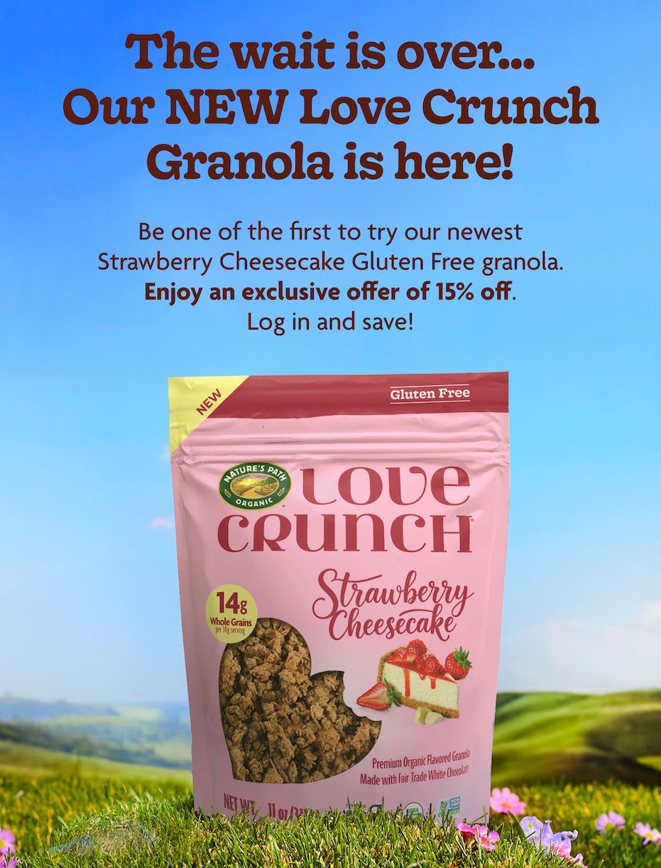 The wait is over… our NEW Love Crunch granola is here!  Be one of the first to try our newest Strawberry Cheesecake Gluten Free Granola & save 15% for a limited time.