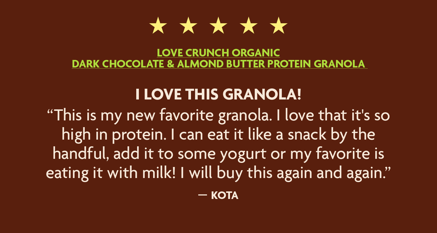 This is my new favorite granola. I love that it's so high in protein. I can eat it like a snack by the handful, add it to some yogurt or my favorite is eating it with milk! I will buy this again and again. 
