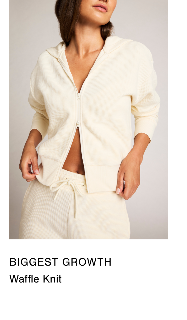Our fabric with the biggest growth in 2025 was Waffle Knit: a luxuriously cozy, ultra plush cotton waffle jacquard with a smooth underside.