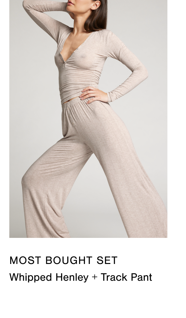 Our most bought set of 2025 was the Whipped Henley and Track Pant. The set is unbelievably soft. Stylish and slightly sheer.