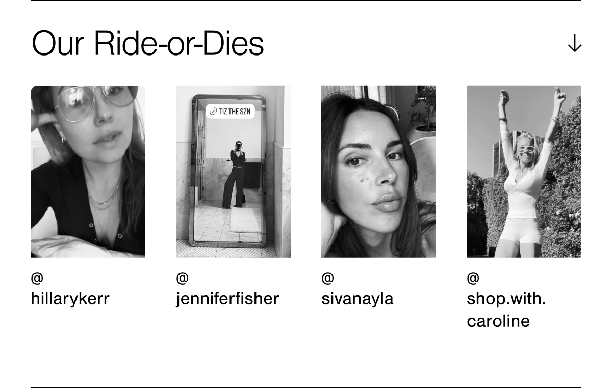 Our ride or dies on social featuring @hillarykerr, @jenniferfisher, @sivanayla, and @shop.with.caroline.