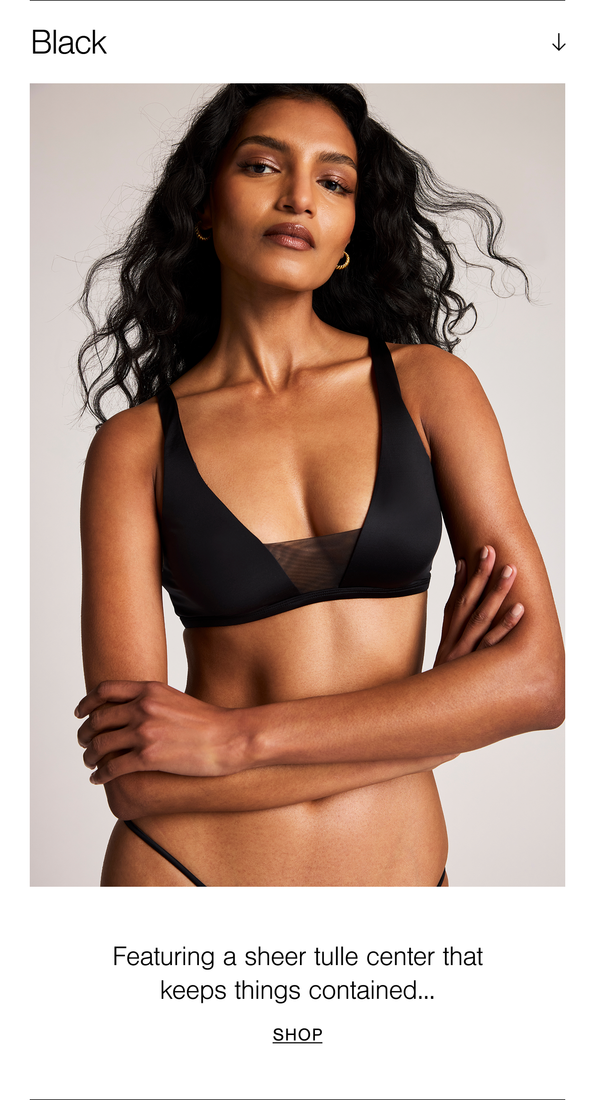 Introducing our new Glacé Plunge Bra in Black. It features a tulle center that keeps things contained. 