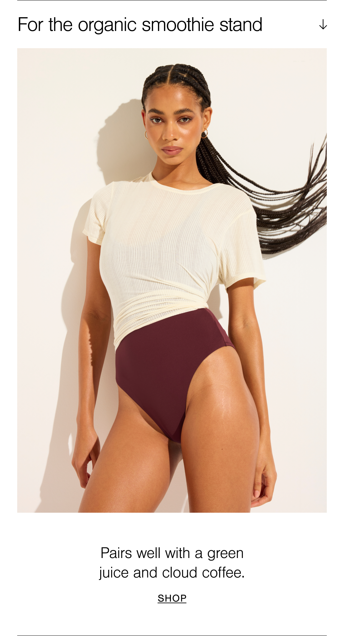 Negative Swim Strappy One-Piece in Garnet styled with the Whipped Boyfriend Tee.