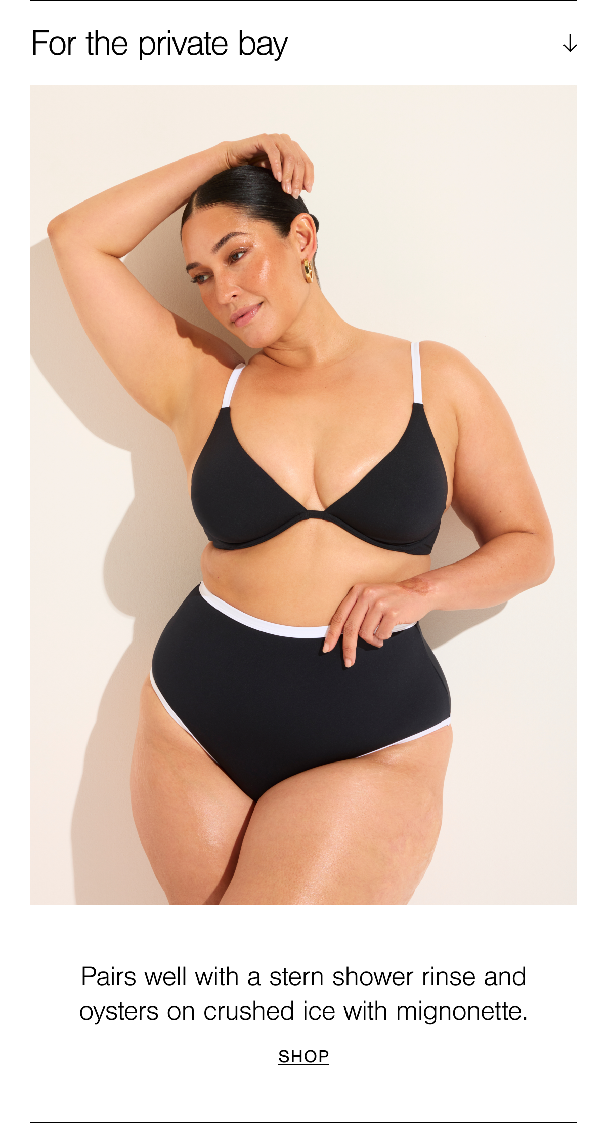 For the private bay, shop the Swim Plunge Top and High Waist Bottom in Black + White.