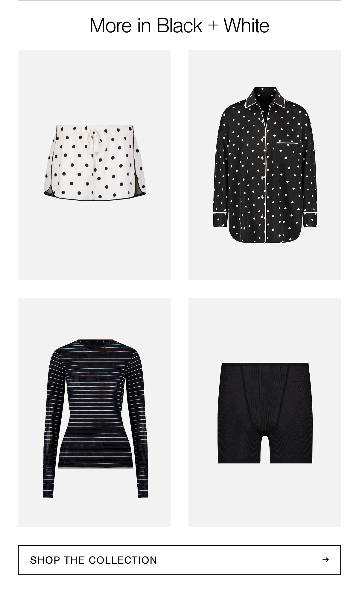 A 2x2 grid featuring the perfect swim layers in Black + White. Shop the collection.