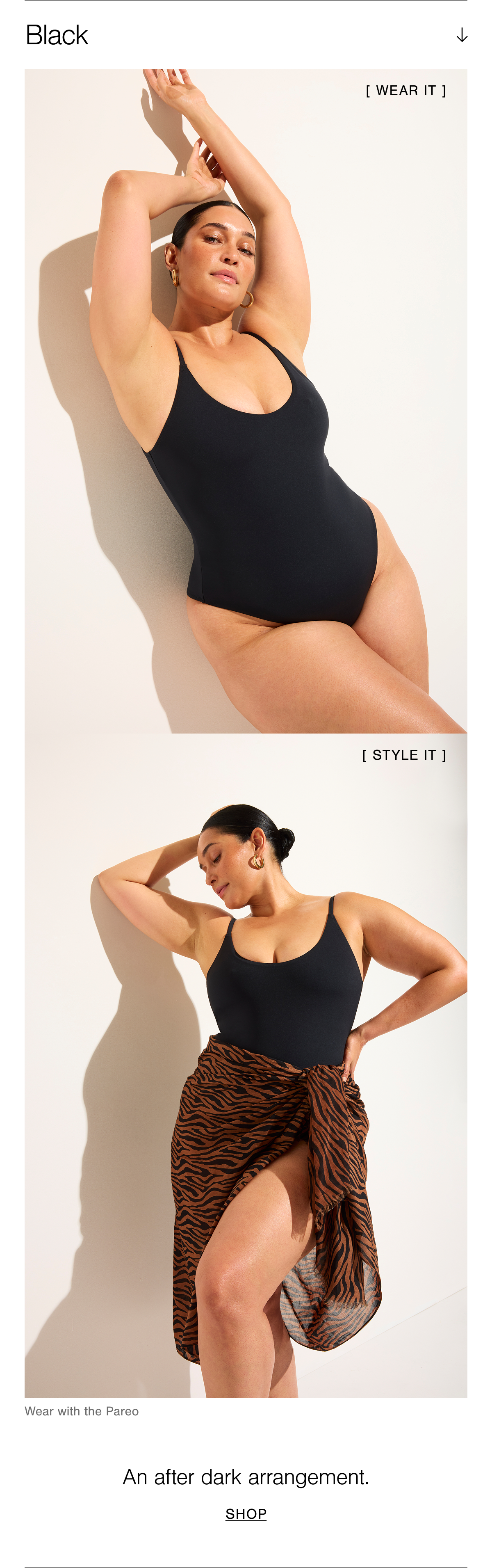 Featuring the Swim Strappy One-Piece in Black. Black is a raven deep noir tone.