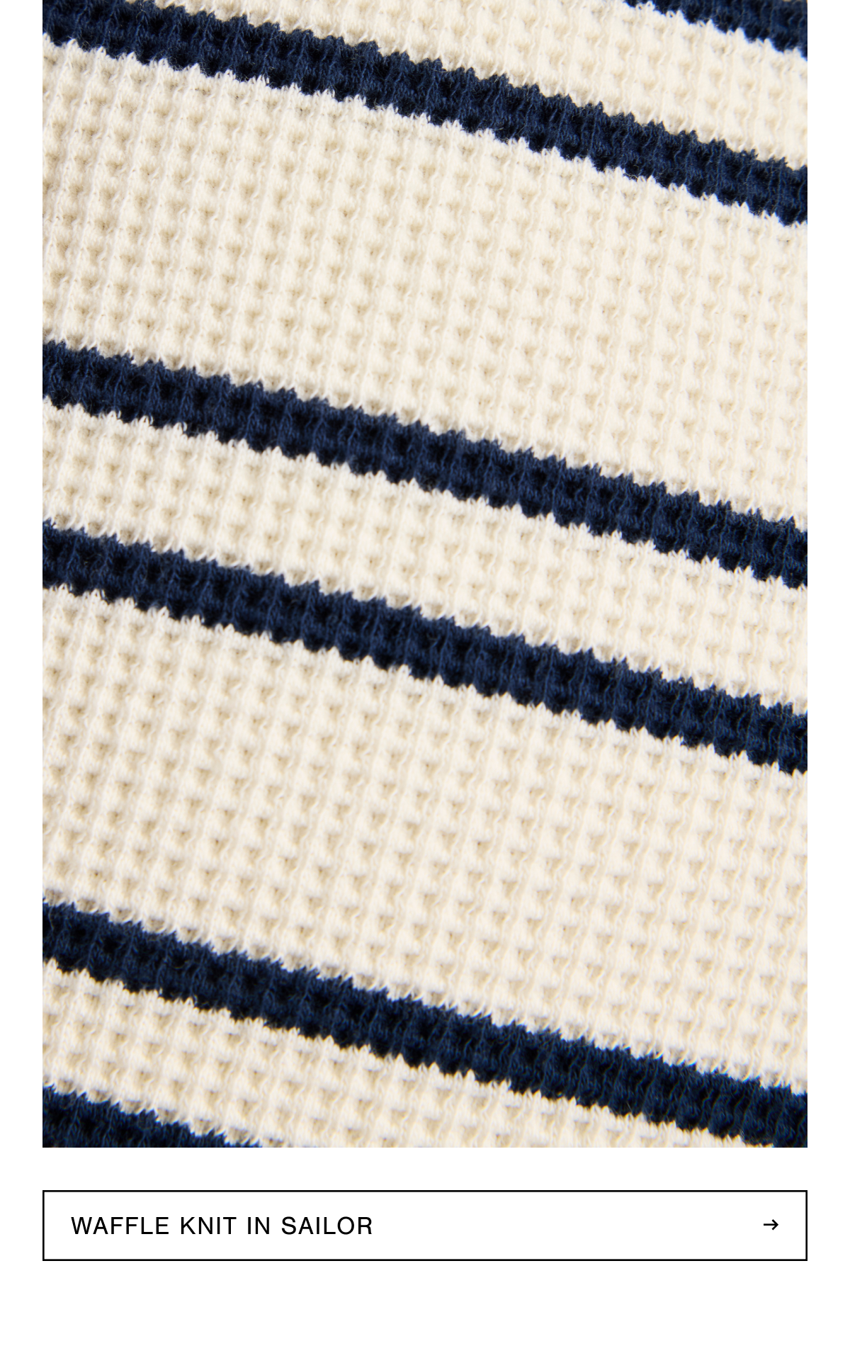 A cotton waffle jacquard with a high recovery to hold its shape in a deep blue stripe on a creamy white base. Shop Sailor.