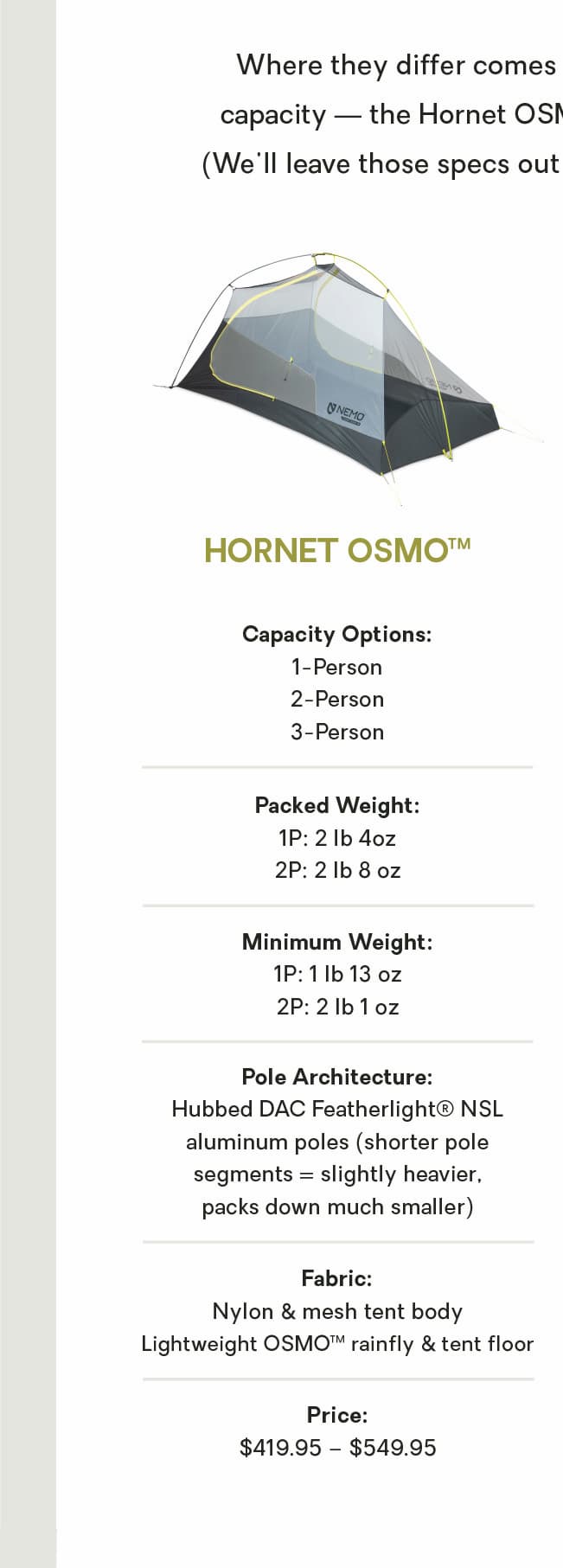 Hornet OSMO™ Specs 