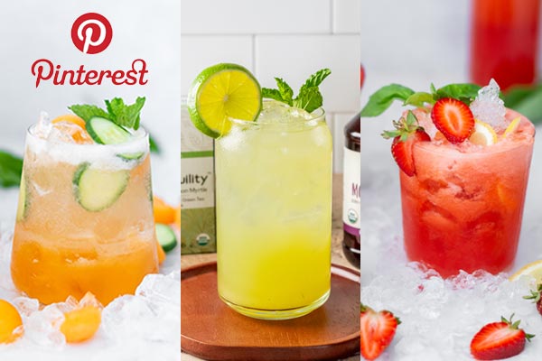Pinterest Logo with 3 different drinks