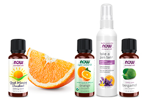 NOW Essential Oils Good Morning Sunshine, Organic Orange, Take a Zen Ten Spray and Bergamot