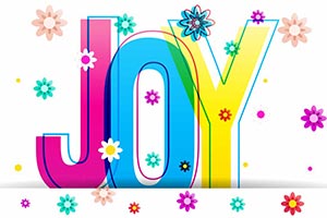 the word "JOY" with spring flowers 