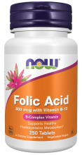 Image of Folic Acid 800 mcg with Vitamin B-12 - 250 Tablets