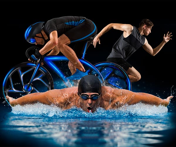 Man Running, Biking and Swimming 