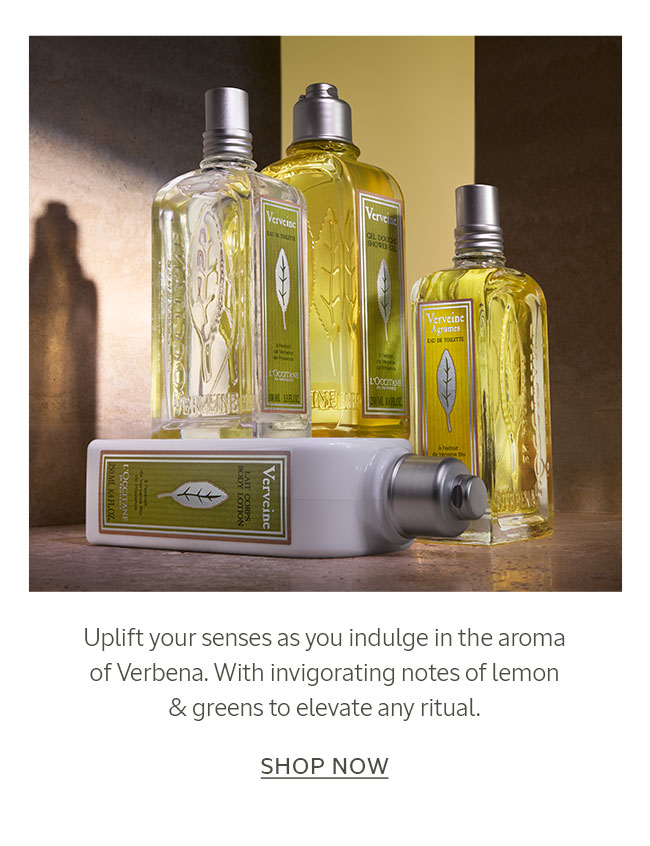 UPLIFT YOUR SENSES AS YOU INDULGE IN THE AROMA OF VERBENA. WITH INVIGORATING NOTES OF LEMON & GREENS TO ELEVATE ANY RITUAL | SHOP NOW