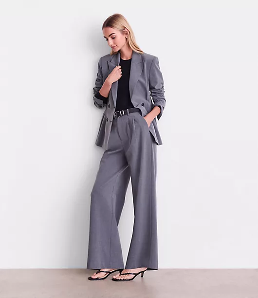 LOFT Versa Seasonless Stretch Double Pleat Wide Leg Pants in Heather