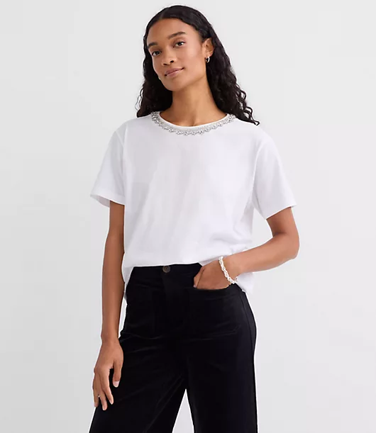 Crystal Beaded Neck Tee