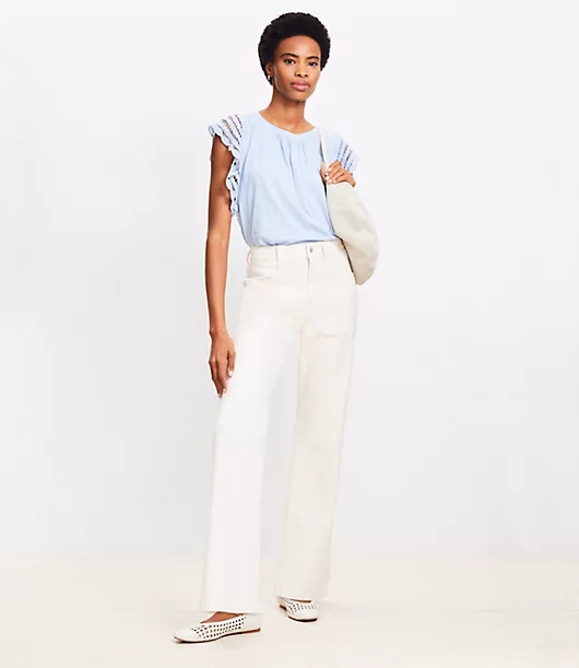 High Rise Relaxed Flare Utility Jeans in Ivory
