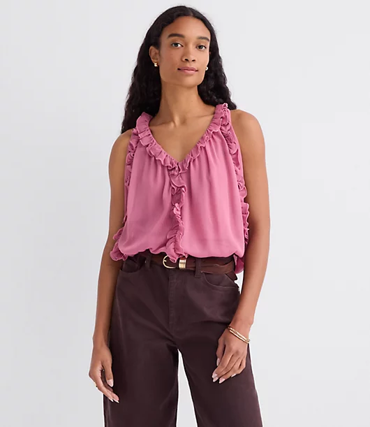 Ruffle V-Neck Shell