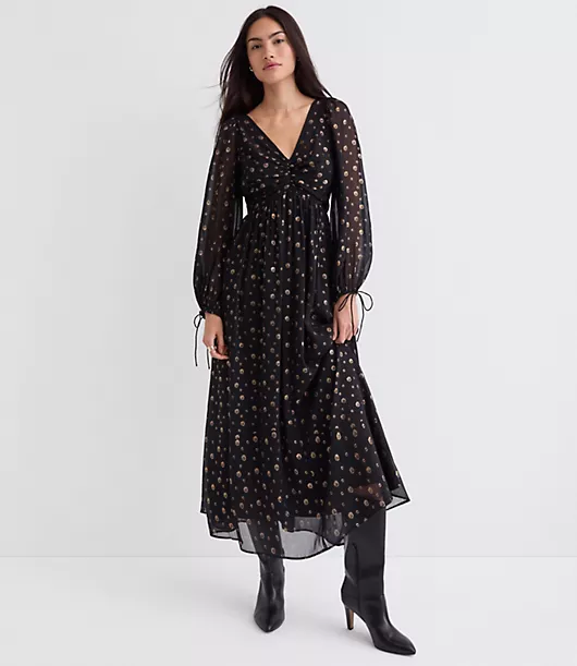 Shimmer Geo Clip Ruched Maxi Dress