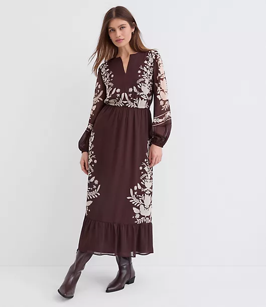 Floral Garland Flounce Maxi Pocket Dress