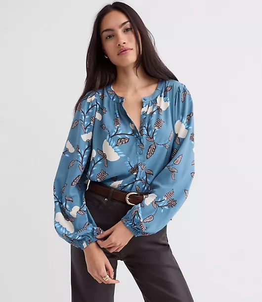 Garland Shirred Henley Blouse