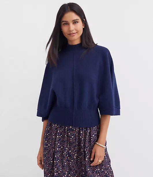 Ribtrim Mock Neck Cape Sweater