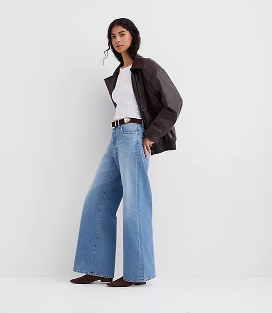 Rivete High Rise Relaxed Wide Leg Jeans in Light Wash Indigo