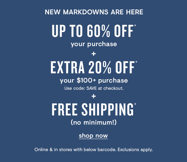 Up to 60% off + Extra 20% + FREE shipping