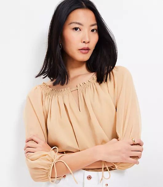 Tie Cuff Off The Shoulder Blouse