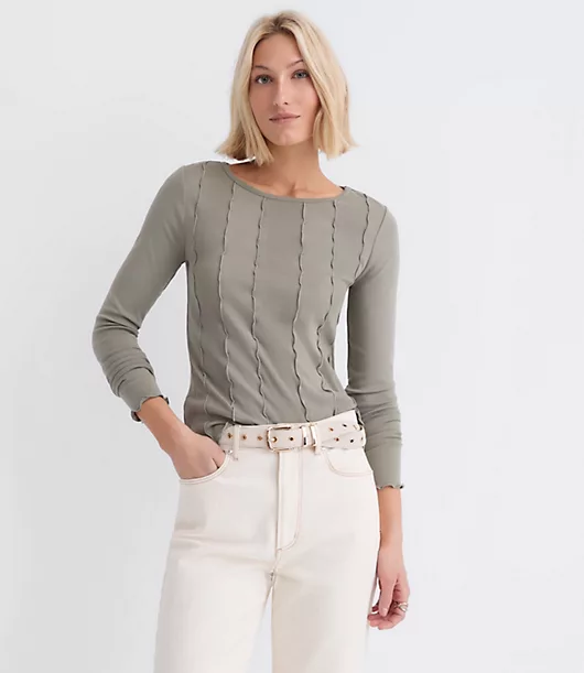 Ruffle Trimmed Ribbed Tee