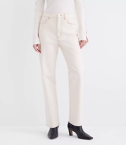 Rivete Tall Curvy High Rise Straight Jeans in Ivory