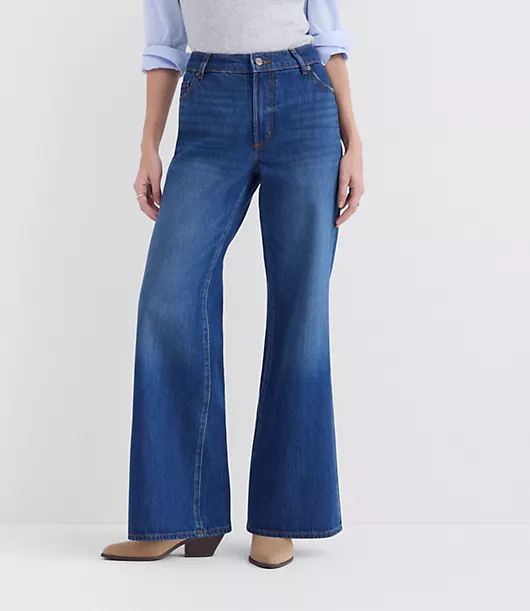 Rivete Tall Curvy Mid Rise Loose Flare Jeans in Vintage Dark Wash