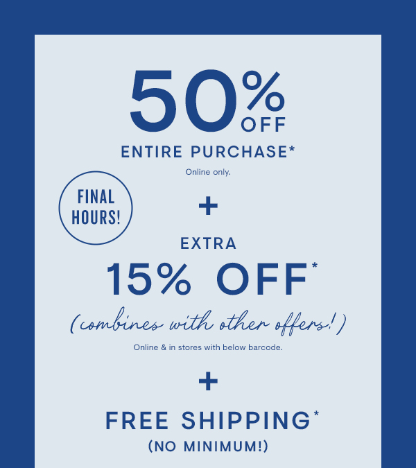 50% off + 15% off + free shipping