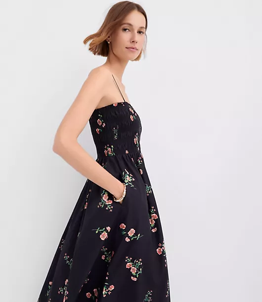 Floral Poplin Smocked Strappy Maxi Dress