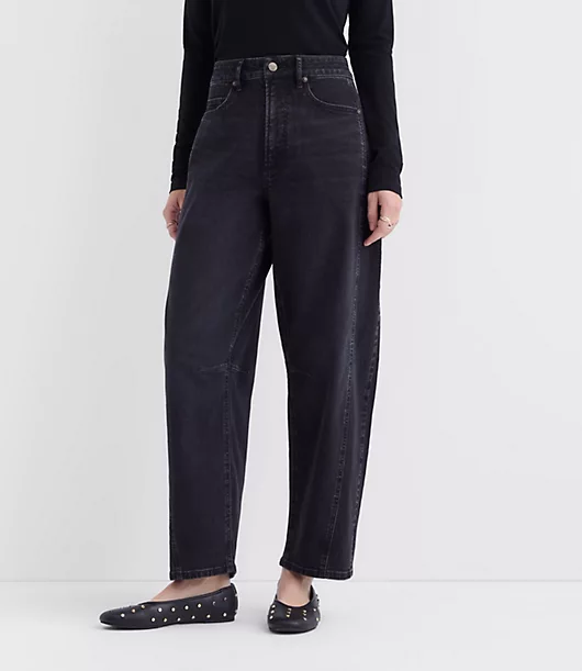 Rivete Tall Curvy Seamed High Rise Barrel Jeans in Noir Wash