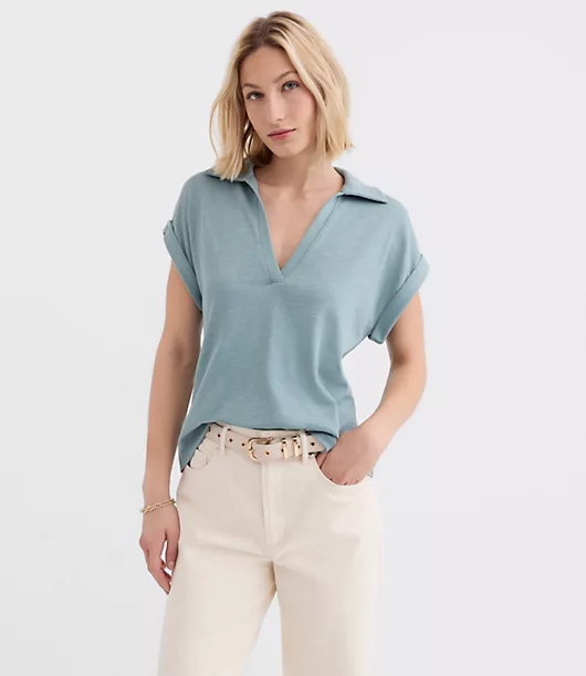 Collared Split Neck Top