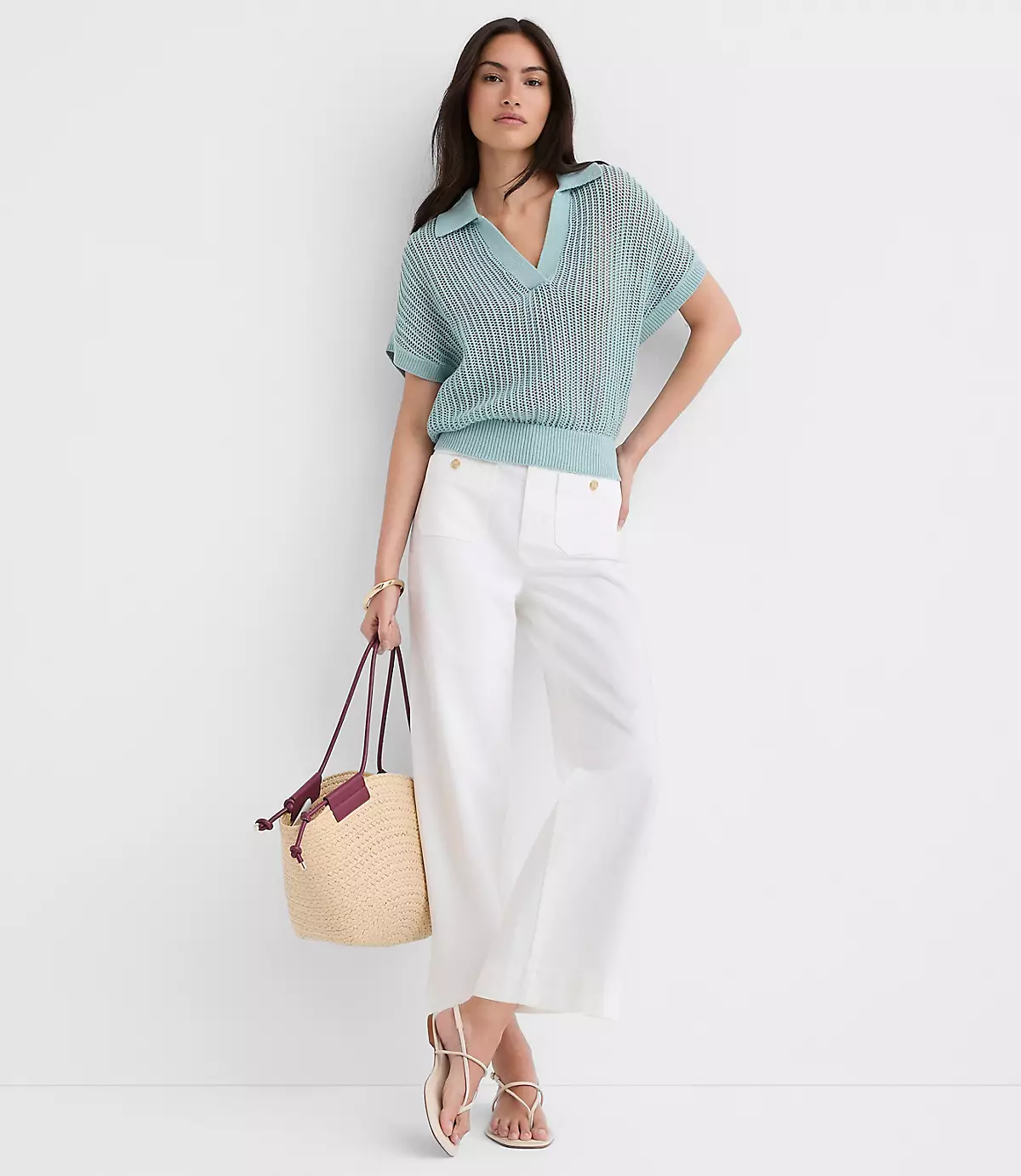 Collared Mesh Stitch Wedge Sweater