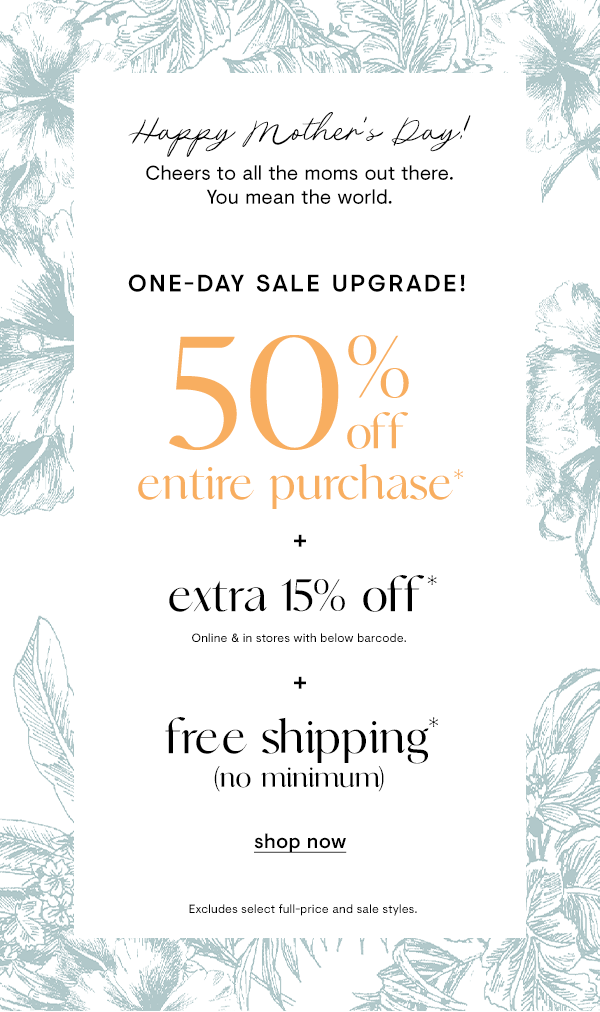 50% off + extra 15% off + free shipping