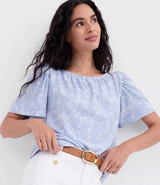 Bouquet Flutter Sleeve Boatneck Top