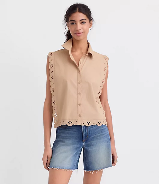 Eyelet Poplin Sleeveless Shirt